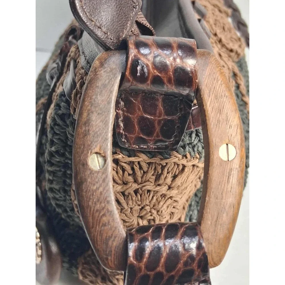 Brighton Hobo Purse Brown‎ Tan Crochet Leather Heart Charm Shoulder Bag